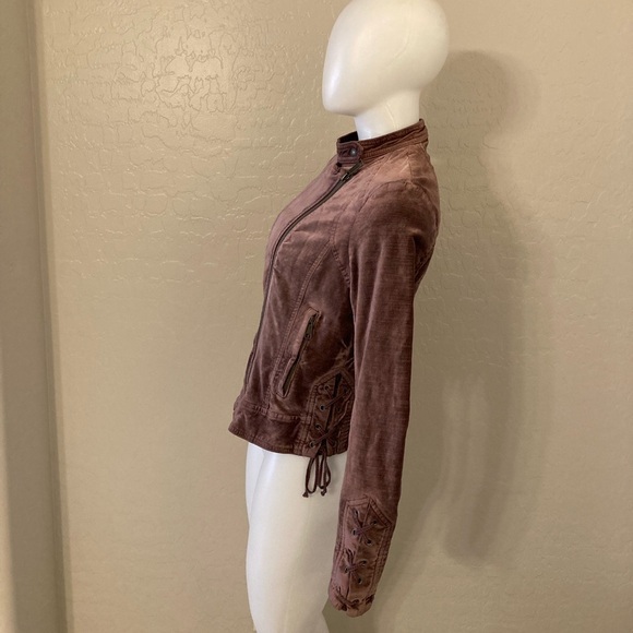 Free People Purple Crushed Velvet Moto Jacket Size Small - Picture 9 of 16